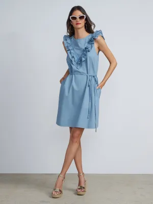 Ruffle Front Chambray Dress