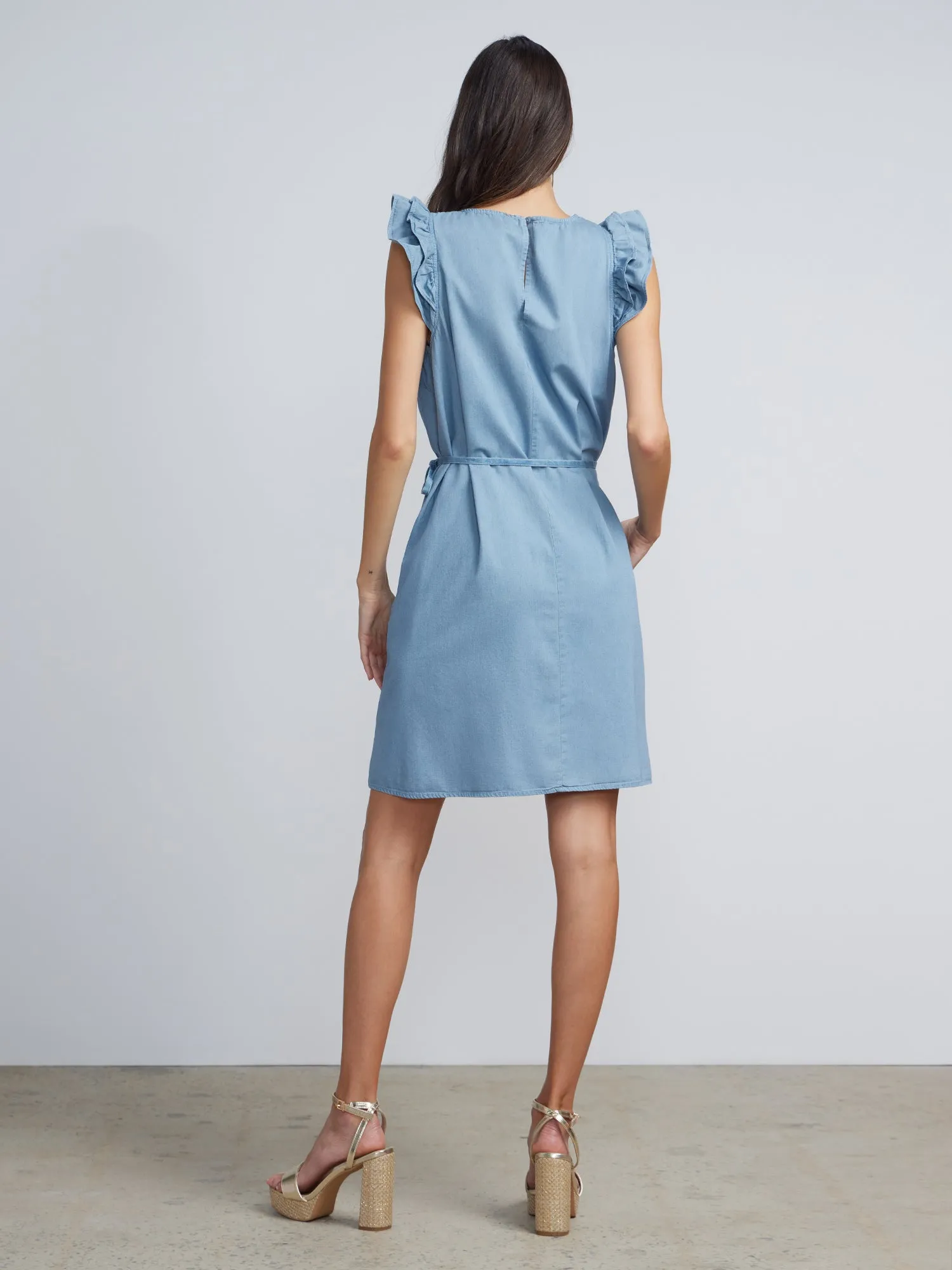 Ruffle Front Chambray Dress