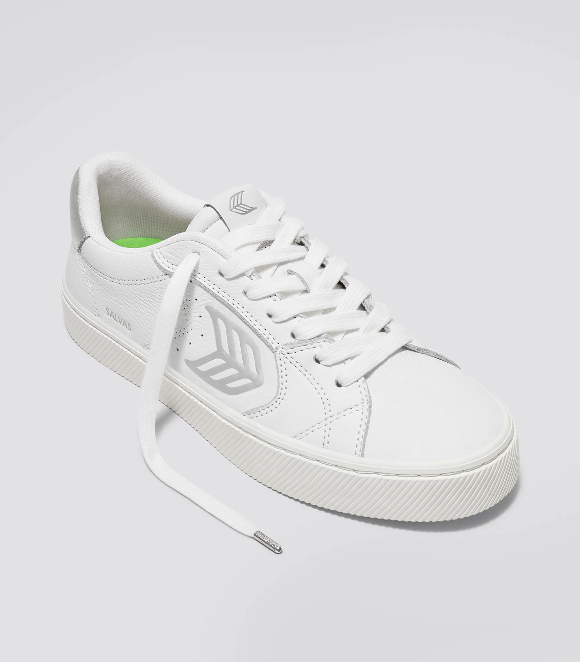 SALVAS White Premium Leather Silver Logo Sneaker