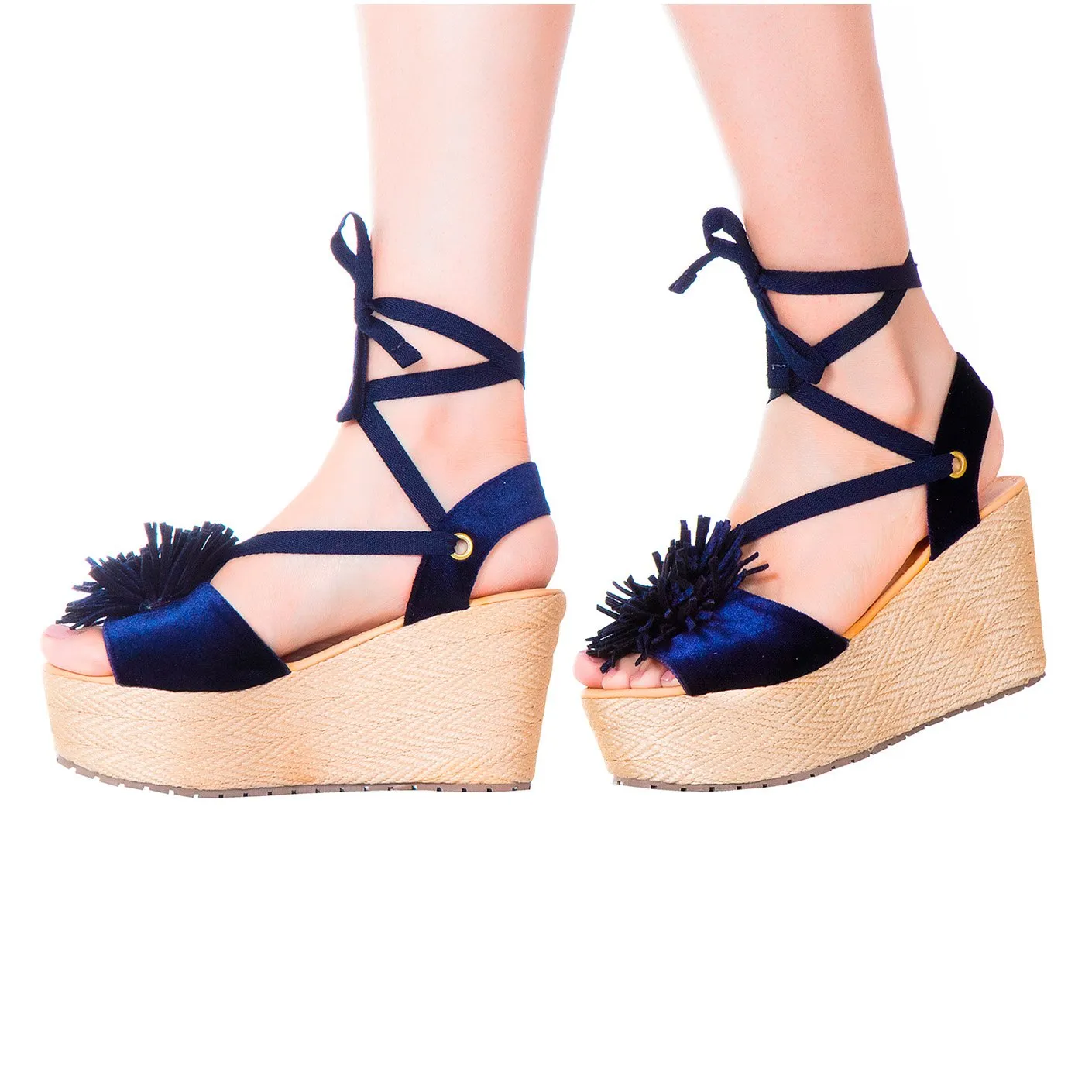 Silvia Cobos POMPOM Espadrille Lace Up Wedge