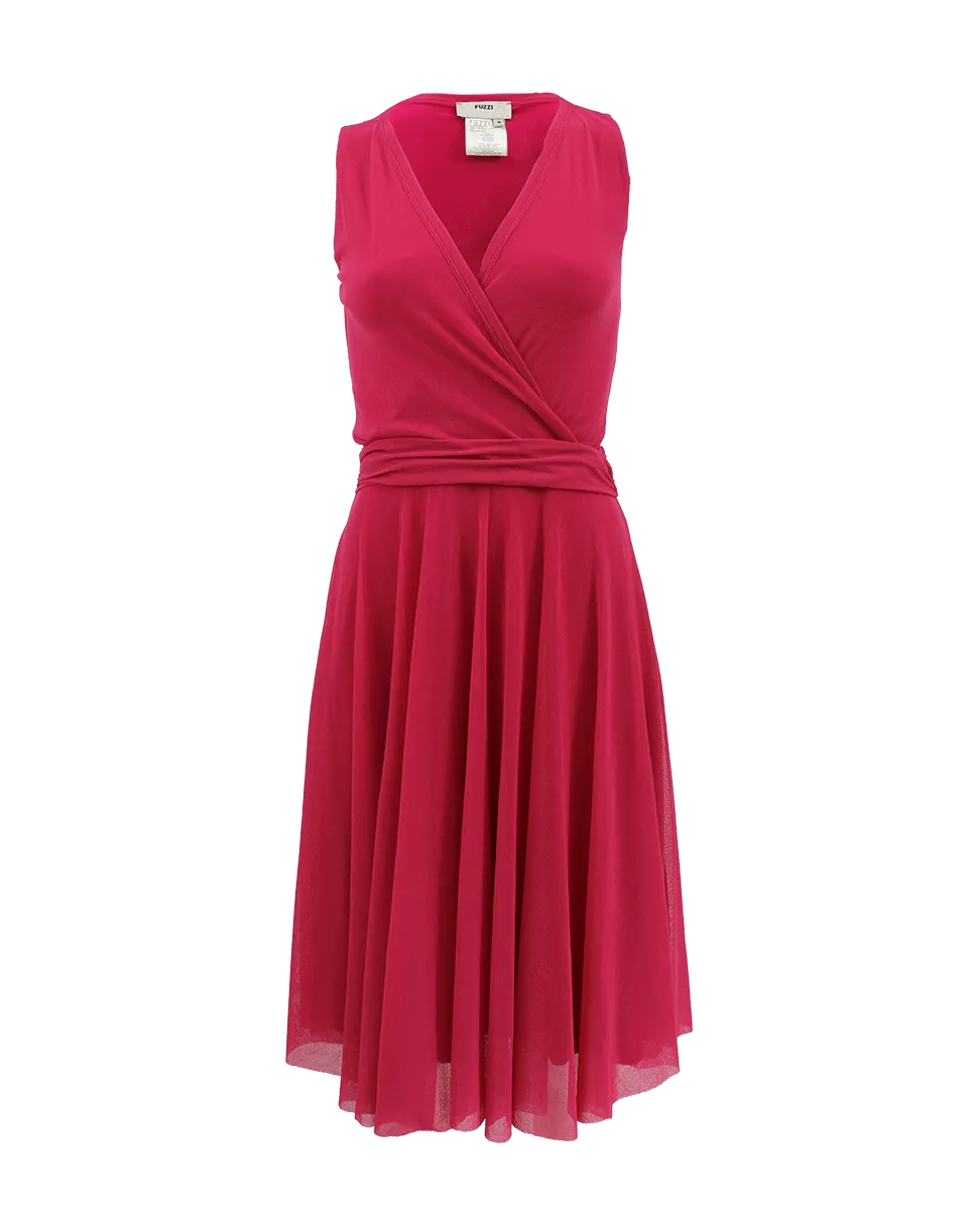 Sleeveless V-Neck Wrap Waist Dress