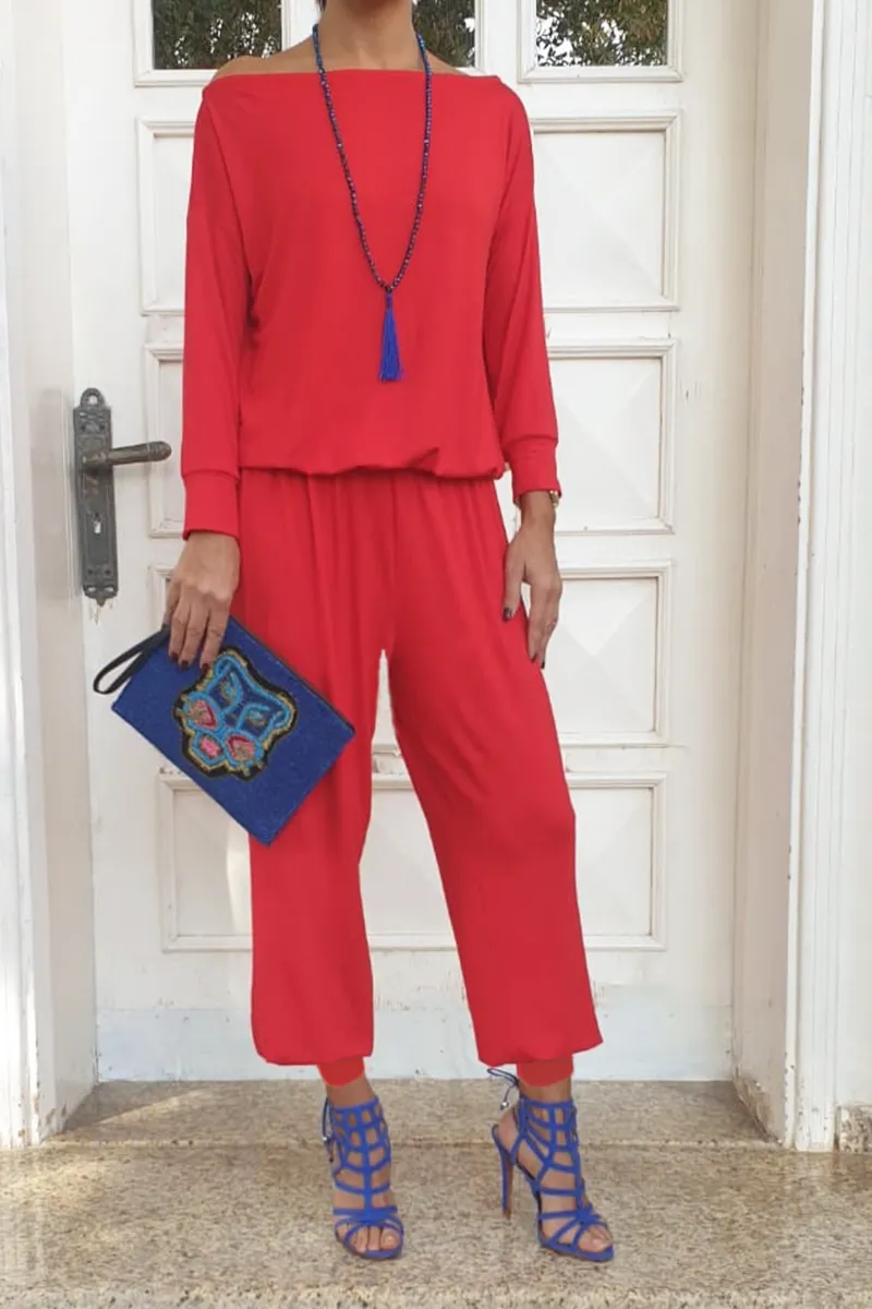 Slim Fit Boat Neck Jogger Jumpsuit