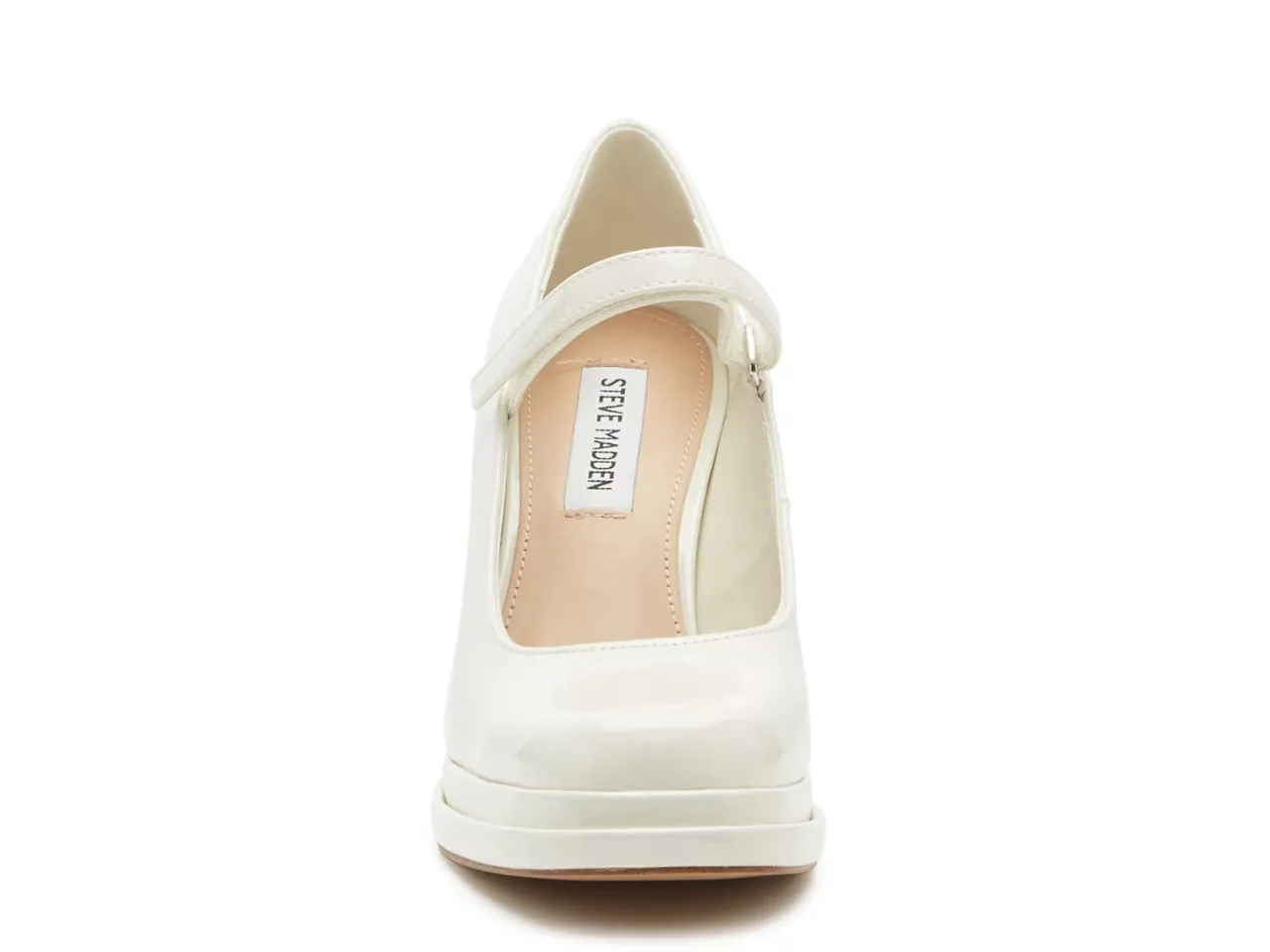 Steve Madden Wish White Patent Slip On Block Heel Squared Toe Mary Jane Pumps