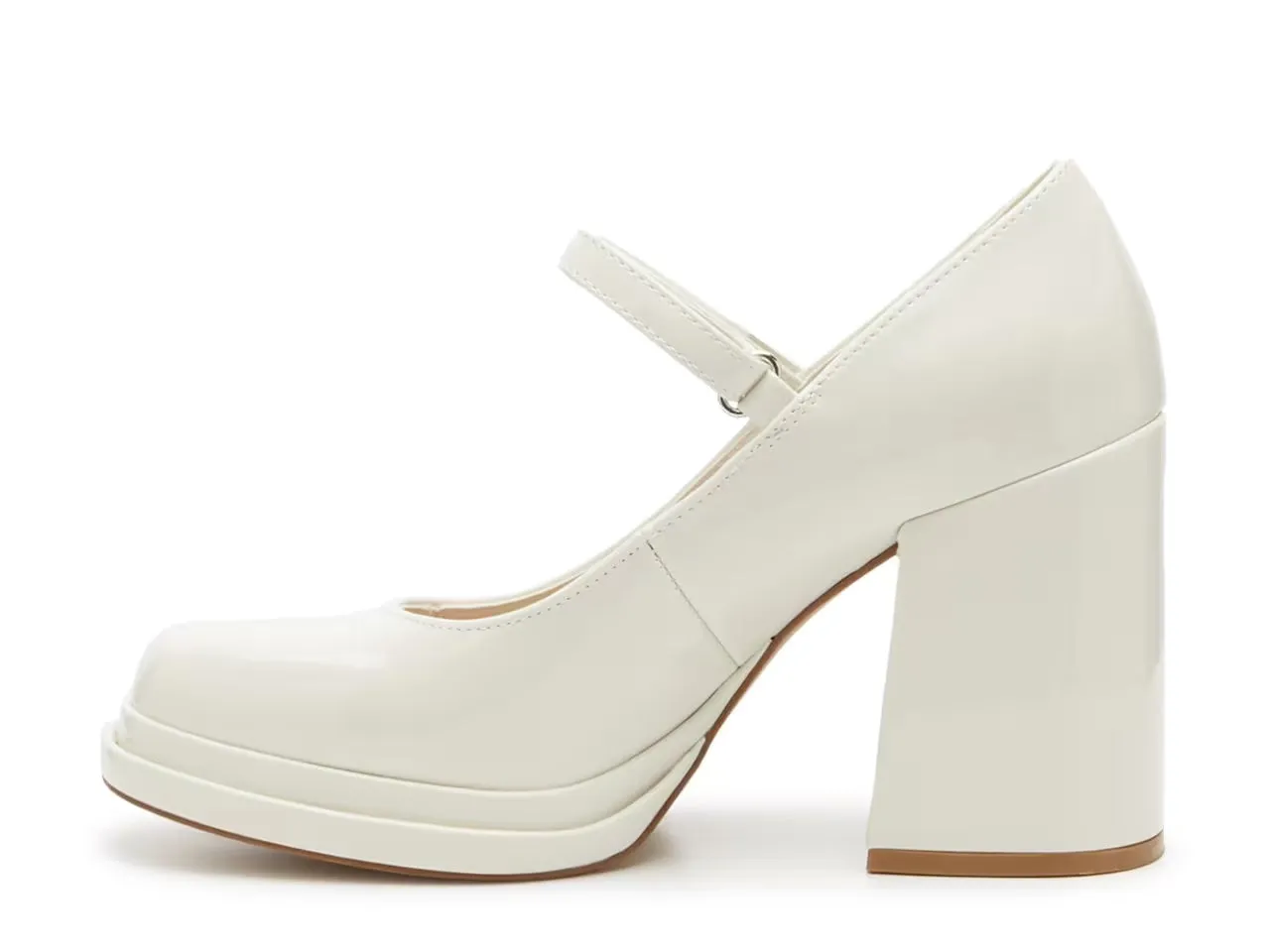 Steve Madden Wish White Patent Slip On Block Heel Squared Toe Mary Jane Pumps