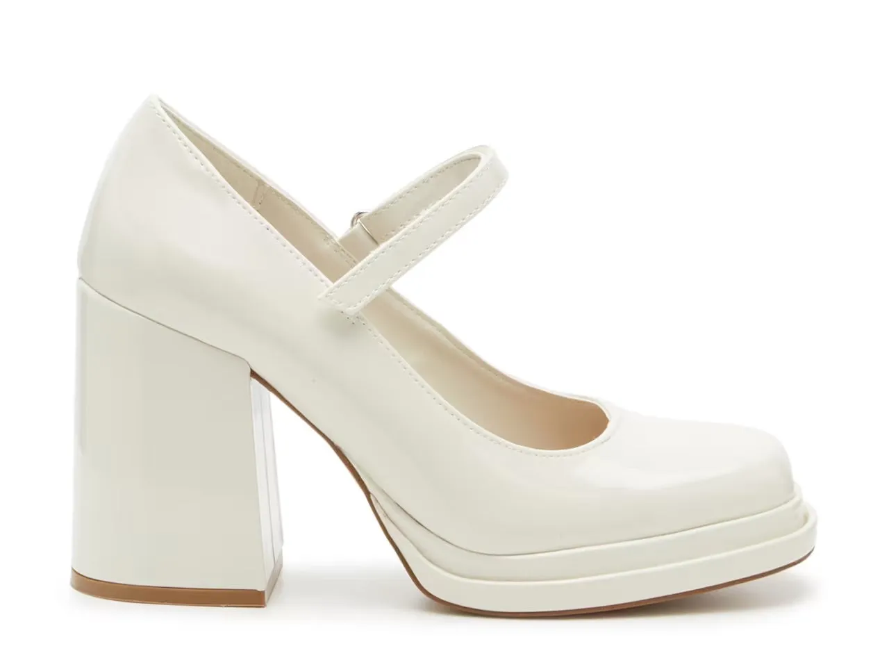Steve Madden Wish White Patent Slip On Block Heel Squared Toe Mary Jane Pumps