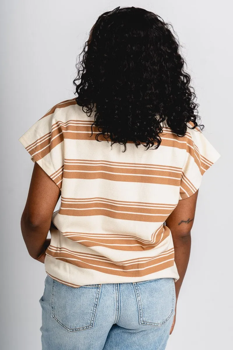 Striped collared top cream/brown