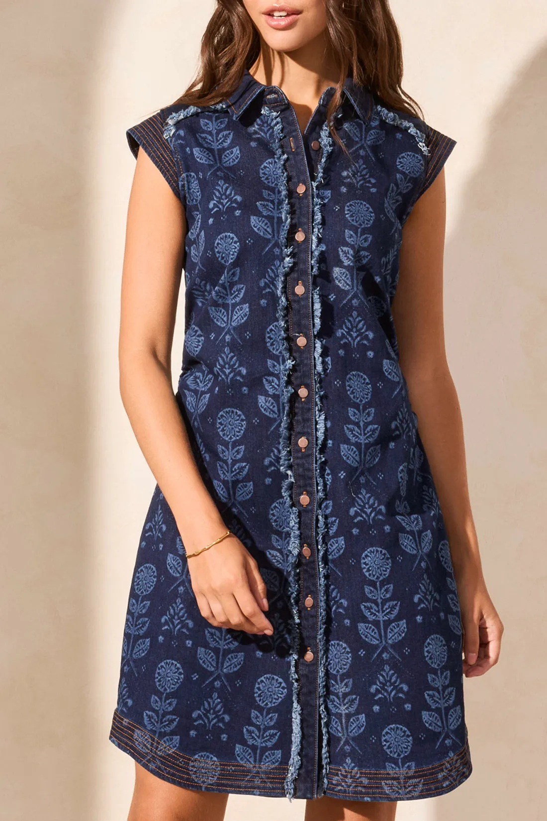 Tribal Dress - Denim Print - Deep Marine
