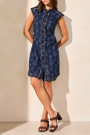 Tribal Dress - Denim Print - Deep Marine