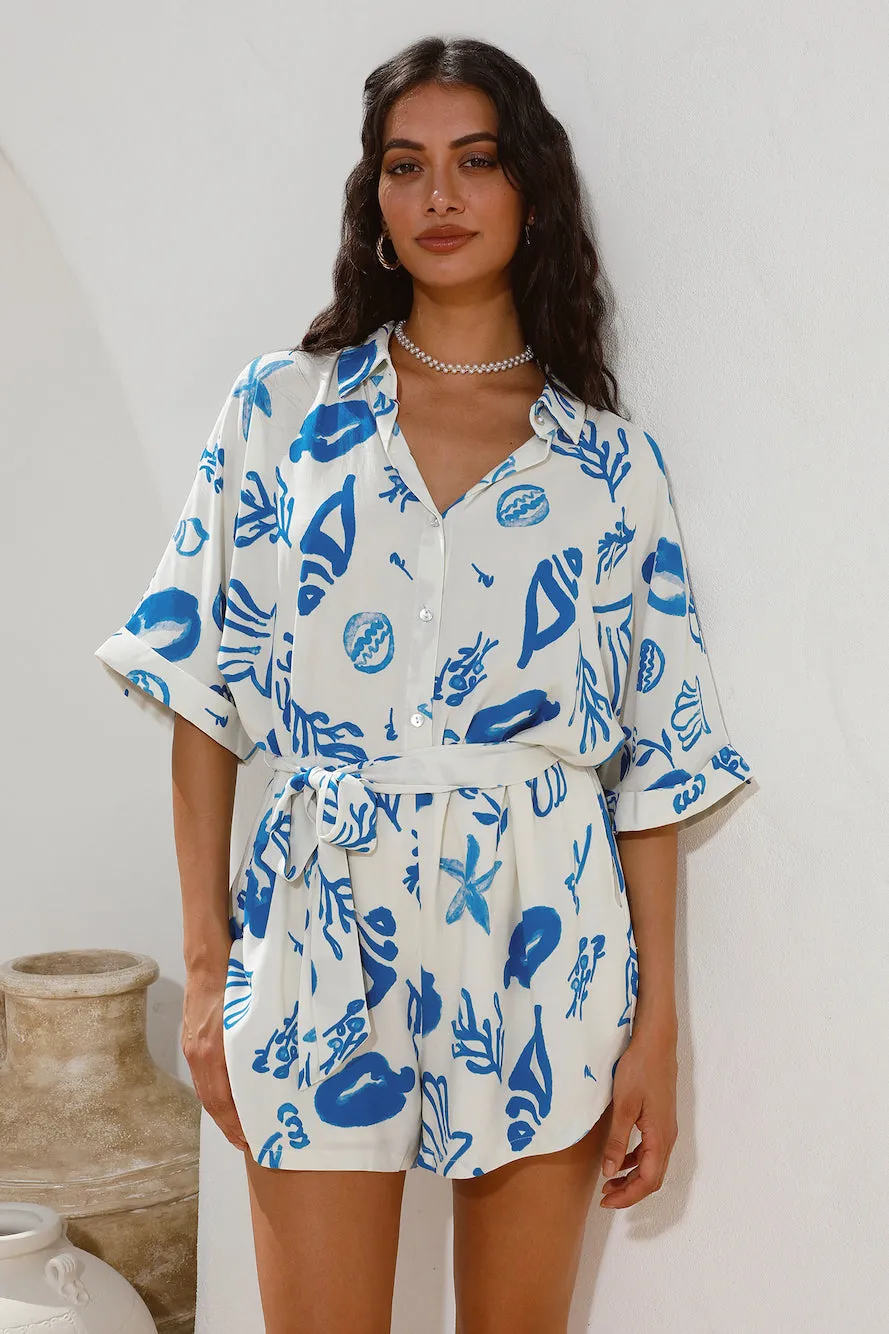 Where It Begins Romper Blue