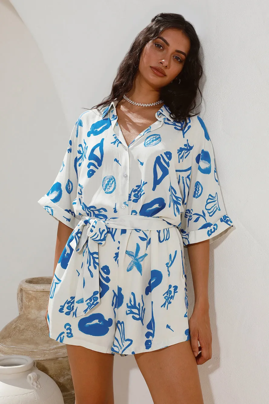 Where It Begins Romper Blue