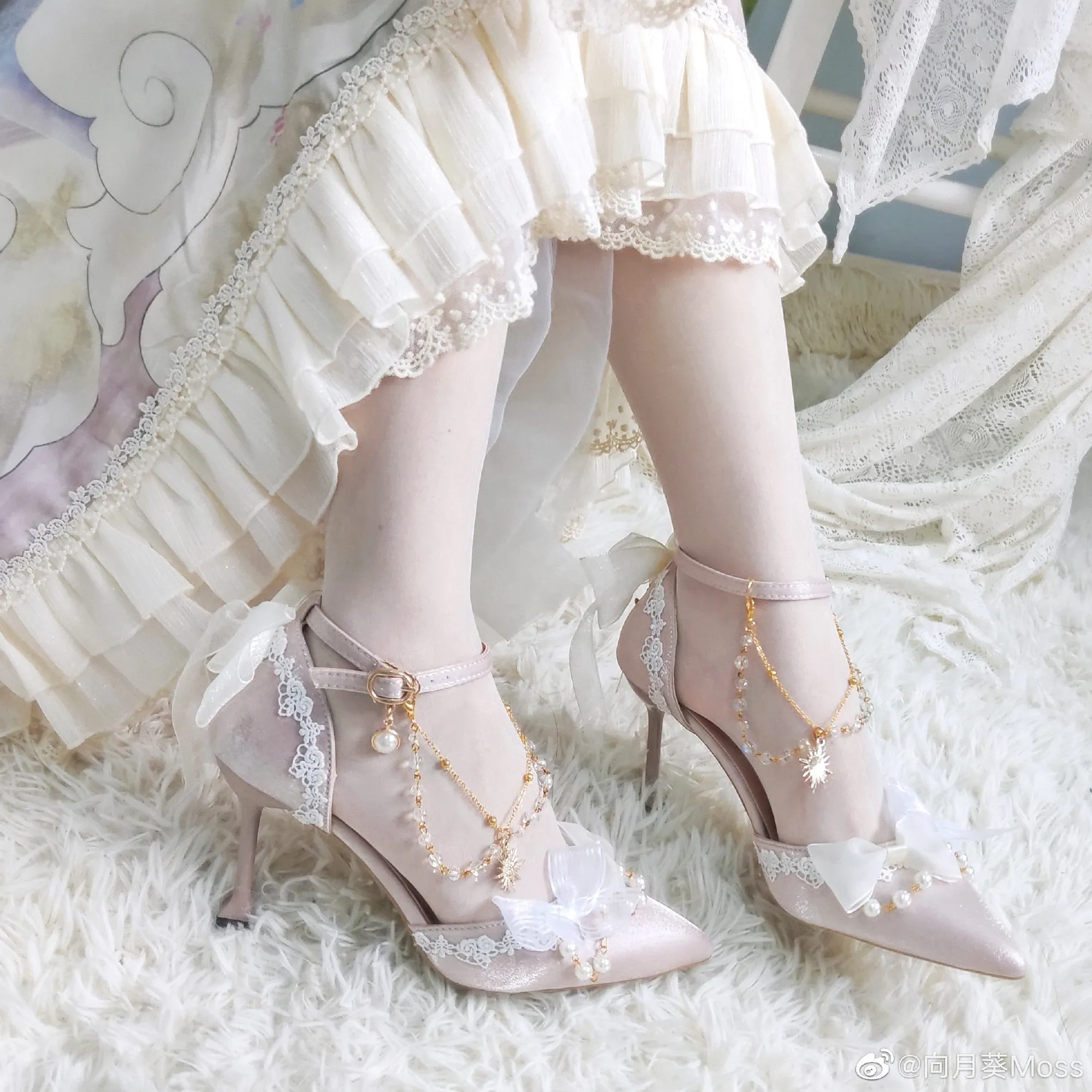 xiangtuibao Princess Female Kawaii Tea Party Japanese Cute Anime Lolita Shoes Women Harujuku Cosplay Bow Pointed Toe Feminine High Heel 8cm