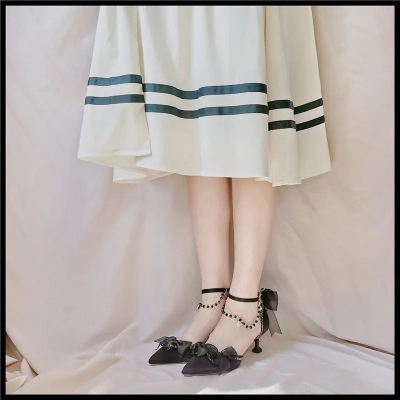 xiangtuibao Princess Female Kawaii Tea Party Japanese Cute Anime Lolita Shoes Women Harujuku Cosplay Bow Pointed Toe Feminine High Heel 8cm